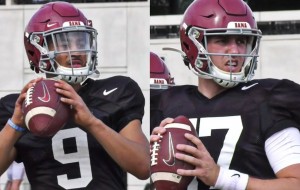 Watch Bryce Young, Paul Tyson, Javon Baker, and Brian Branch during Alabama Football practice