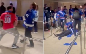 Rangers Fan Sucker Punches A Tampa Bay Lightning Fan After Game 5